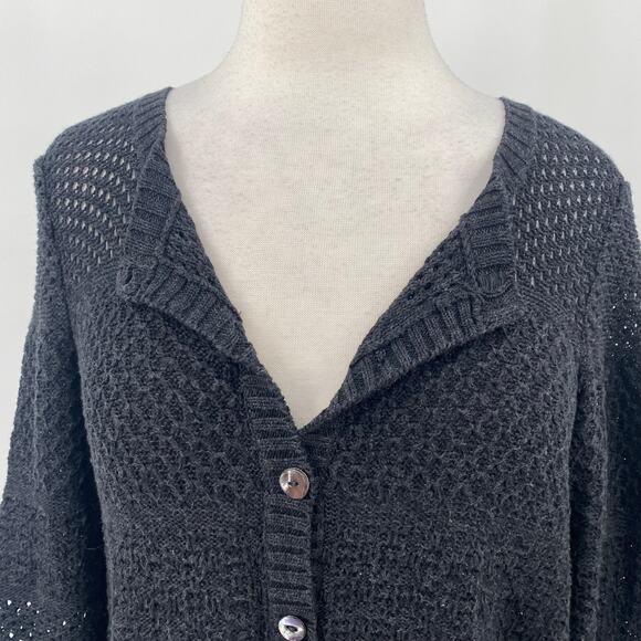 Peruvian Connection Pima Cotton Cardigan Sweater Cropped Open Knit Black Medium - Picture 6 of 12